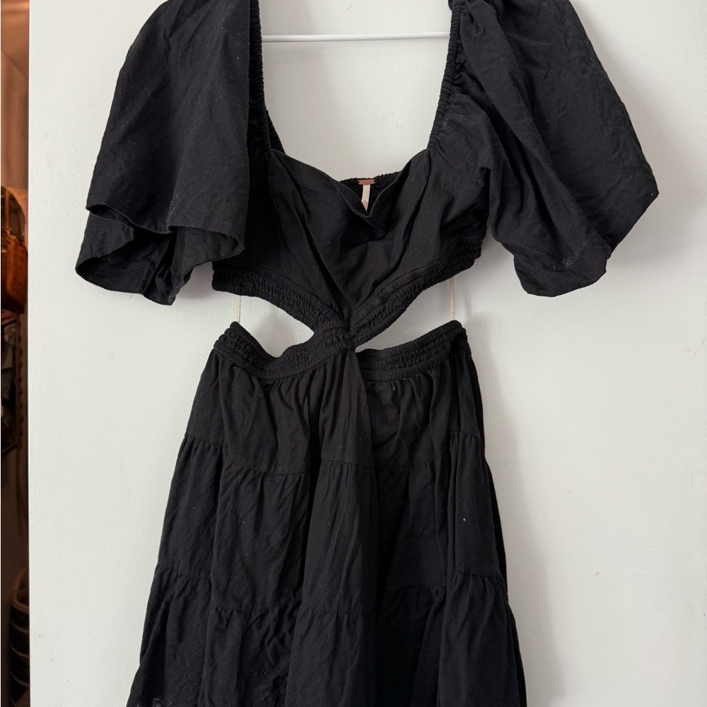free people cross of sunlight mini Black Cut-Out Dress